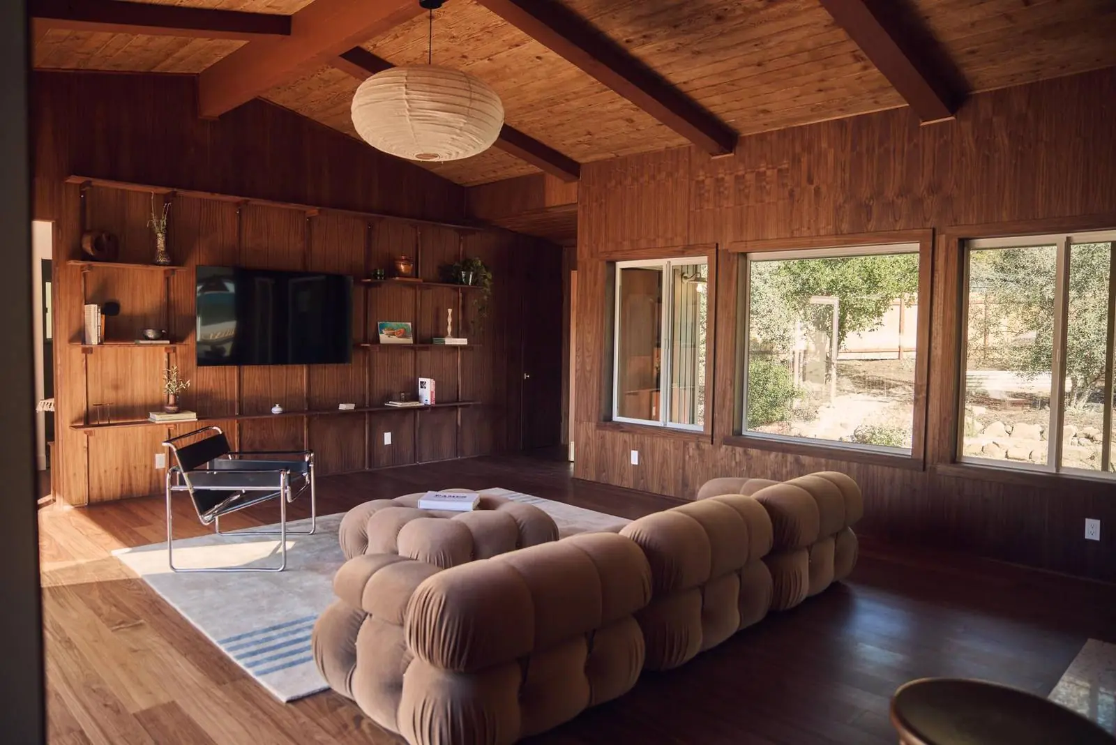 Walnut paneled living room, Ojai East End