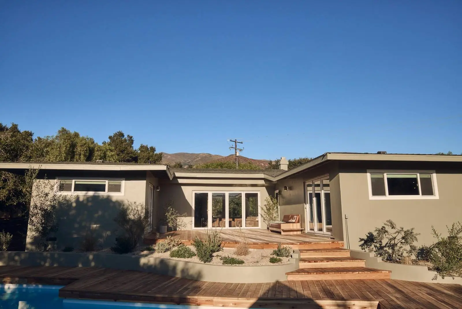 Restored ranch house above the pool and garden, Ojai East End