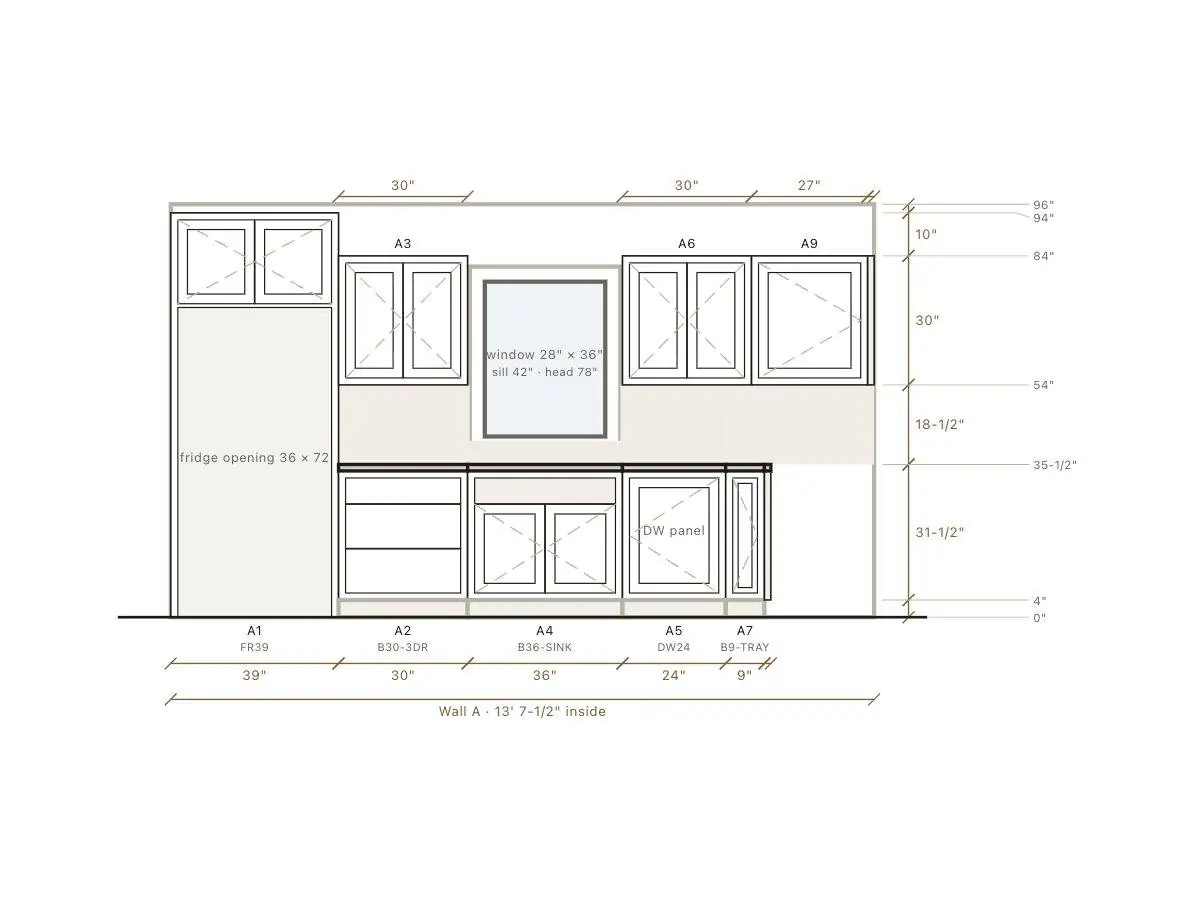 A dimensioned wall elevation from the Space plan set